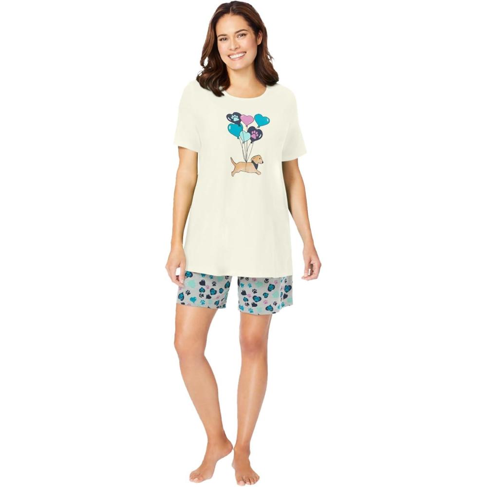image:imageDreams amp Co Plus Size Knit Pj Short SetIvory Heart Paws