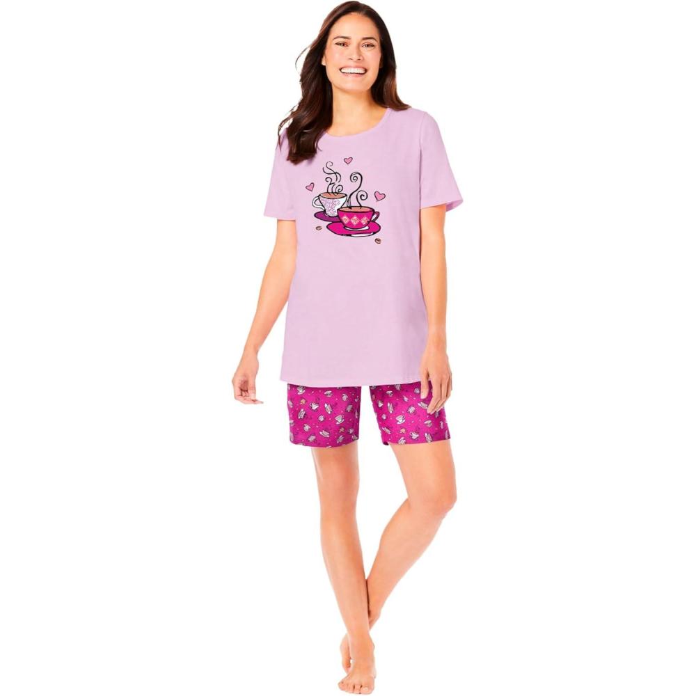 image:imageDreams amp Co Plus Size Knit Pj Short SetPink Tea Cup