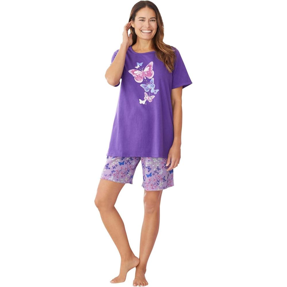 image:imageDreams amp Co Plus Size Knit Pj Short SetPlum Burst Floral Butterfly