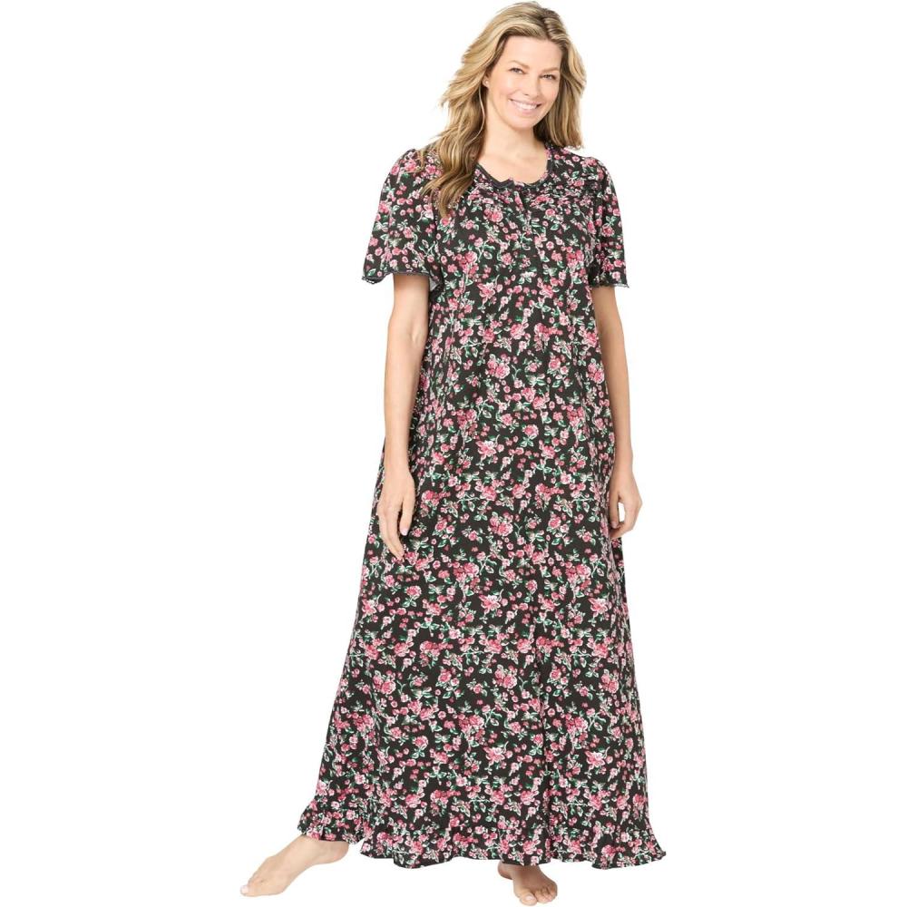 image:imageDreams amp Co Plus Size Long Floral Print Cotton GownBlack Roses