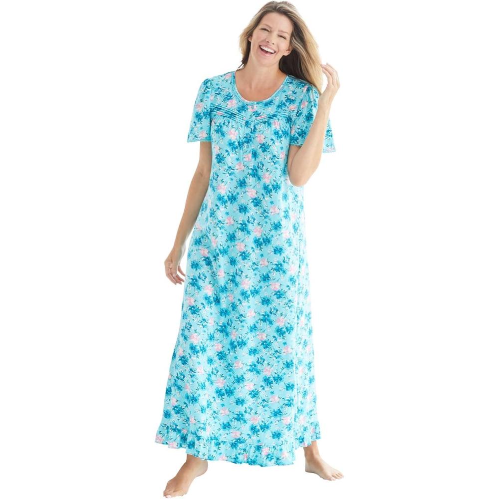 image:imageDreams amp Co Plus Size Long Floral Print Cotton GownCaribbean Blue Roses