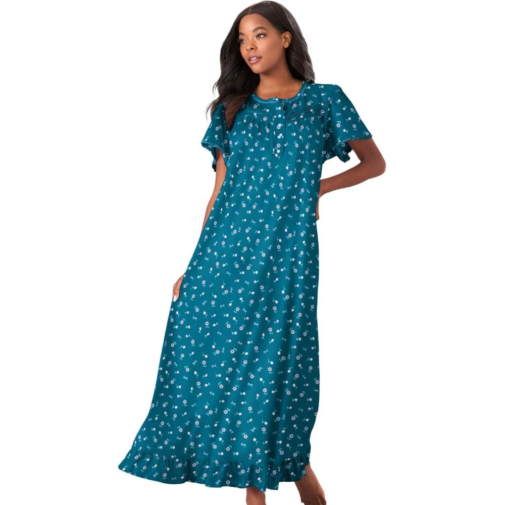 image:imageDreams amp Co Plus Size Long Floral Print Cotton GownDeep Teal Ditsy