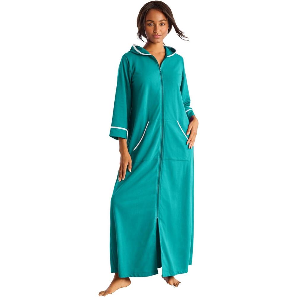 image:imageDreams amp Co Plus Size Long French Terry RobeAquamarine