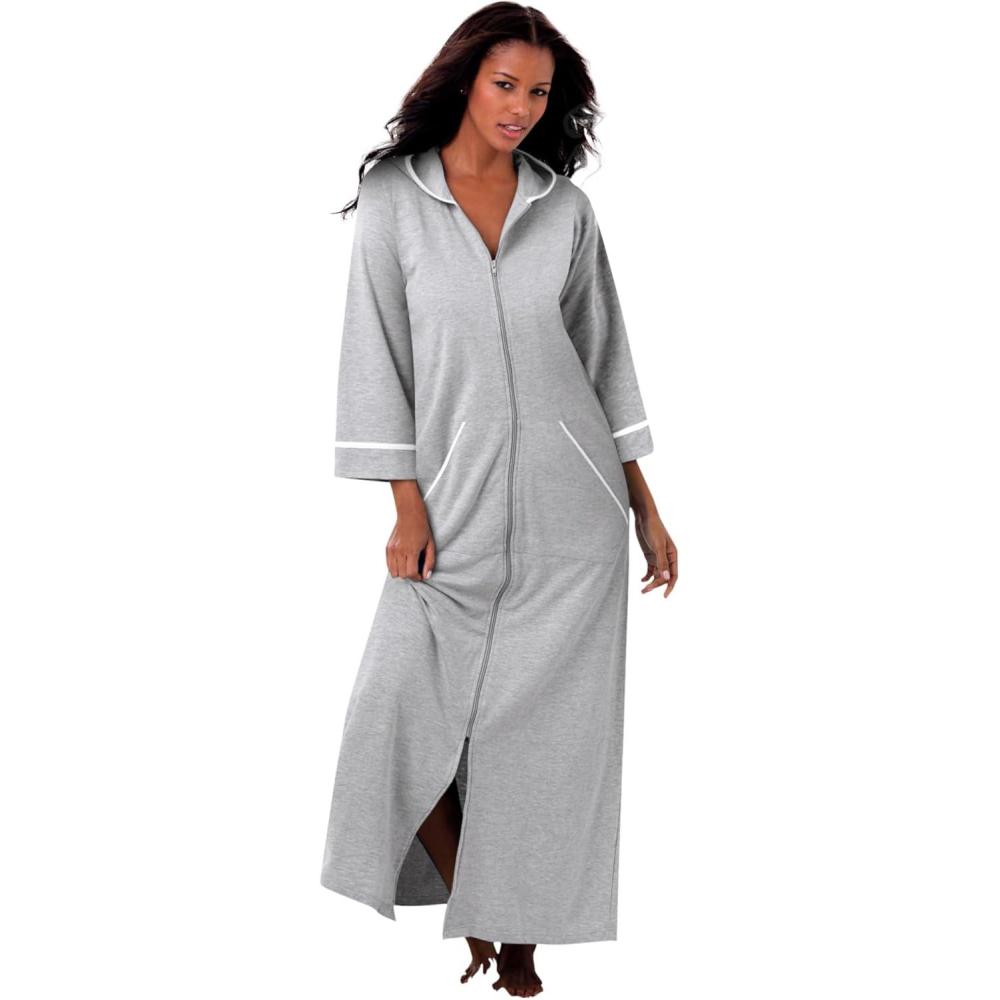 image:imageDreams amp Co Plus Size Long French Terry RobeHeather Grey