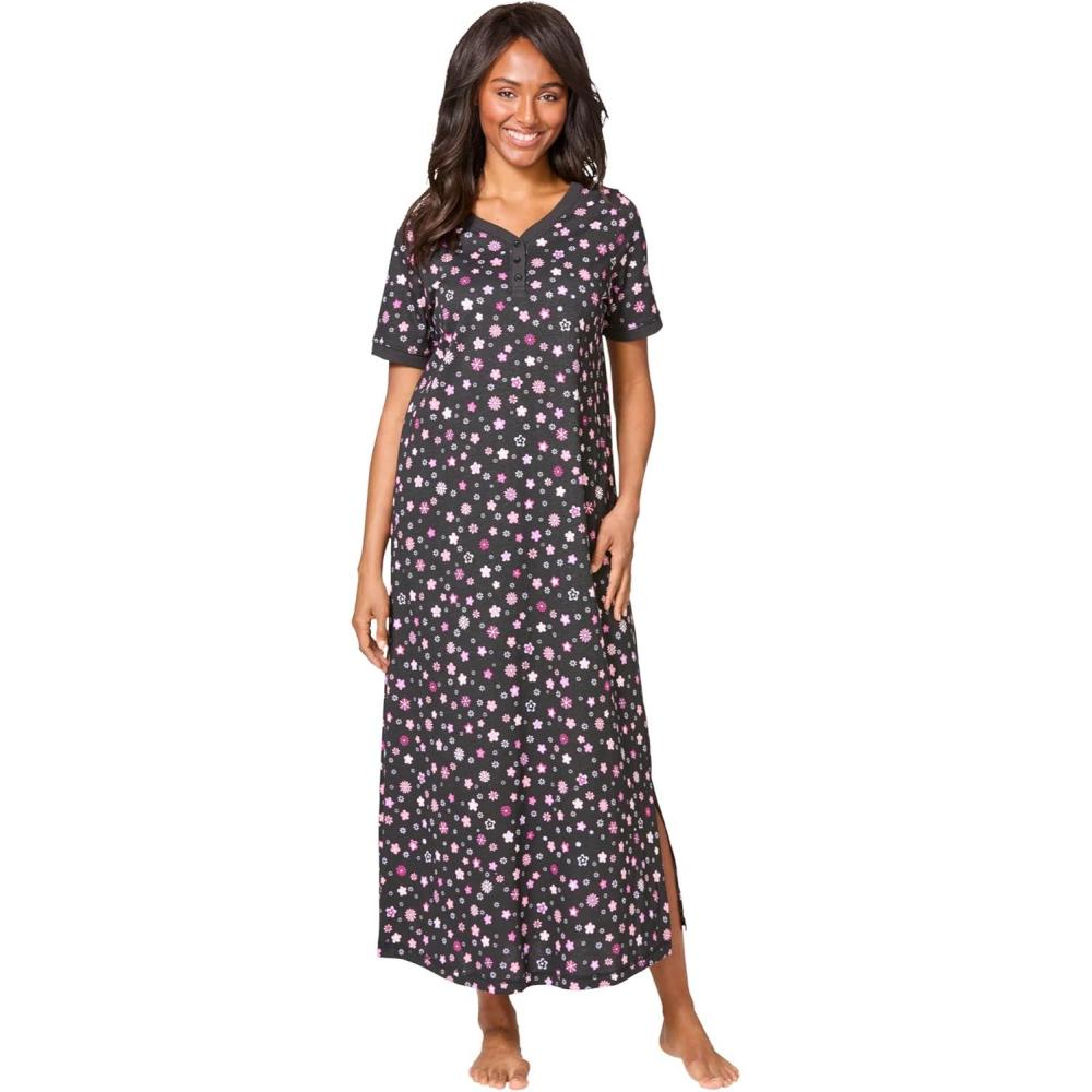image:imageDreams amp Co Plus Size Long Henley SleepshirtBlack Multi Floral