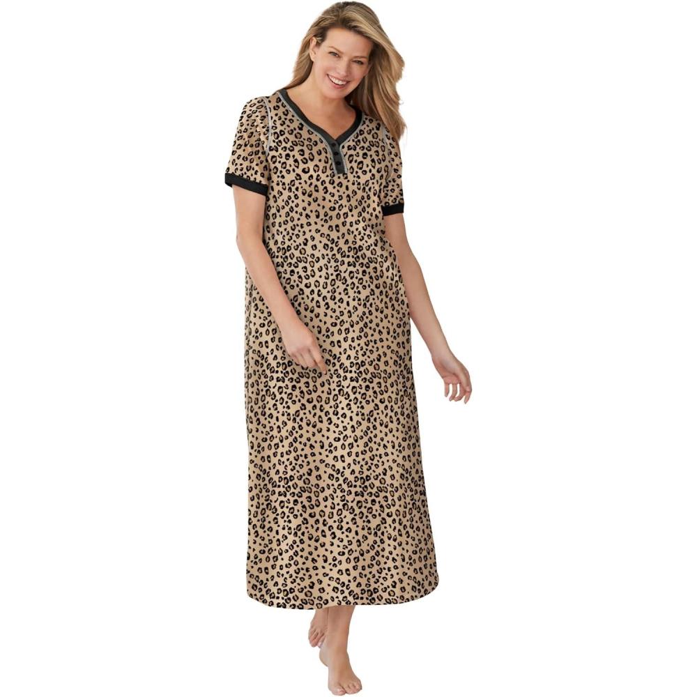 image:imageDreams amp Co Plus Size Long Henley SleepshirtClassic Leopard