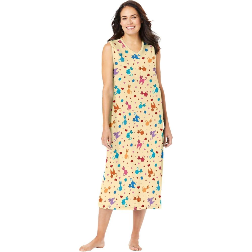 image:imageDreams amp Co Plus Size Long Sleeveless SleepshirtYellow Cats