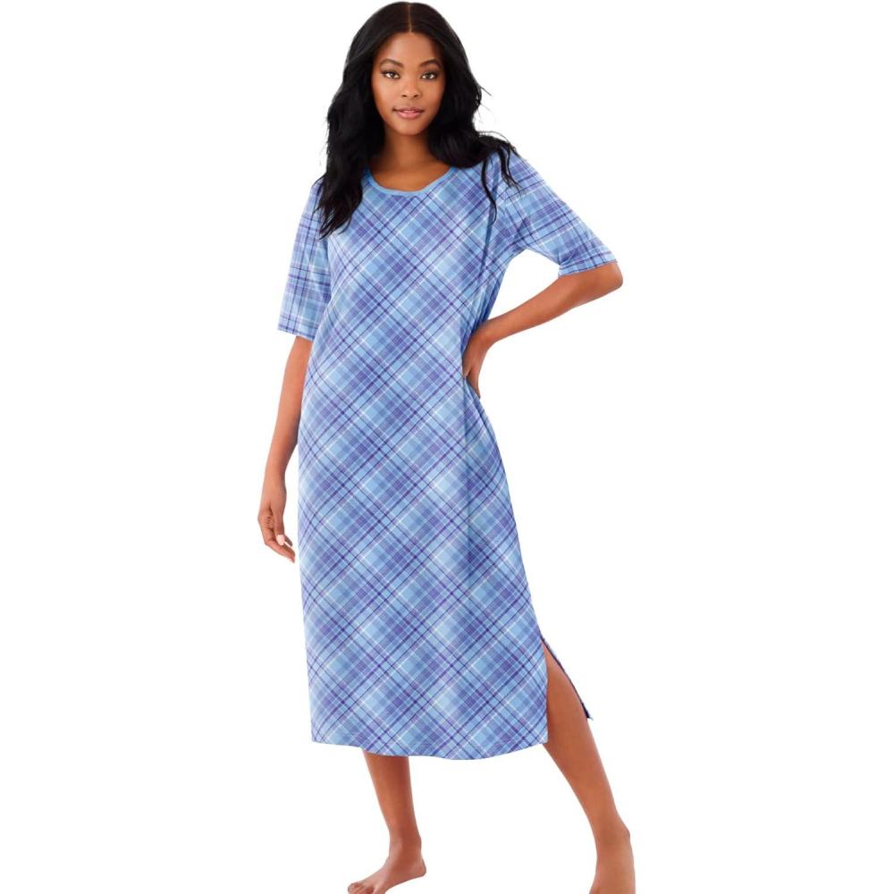 image:imageDreams amp Co Plus Size Long Tagless SleepshirtSky Blue Bias Plaid