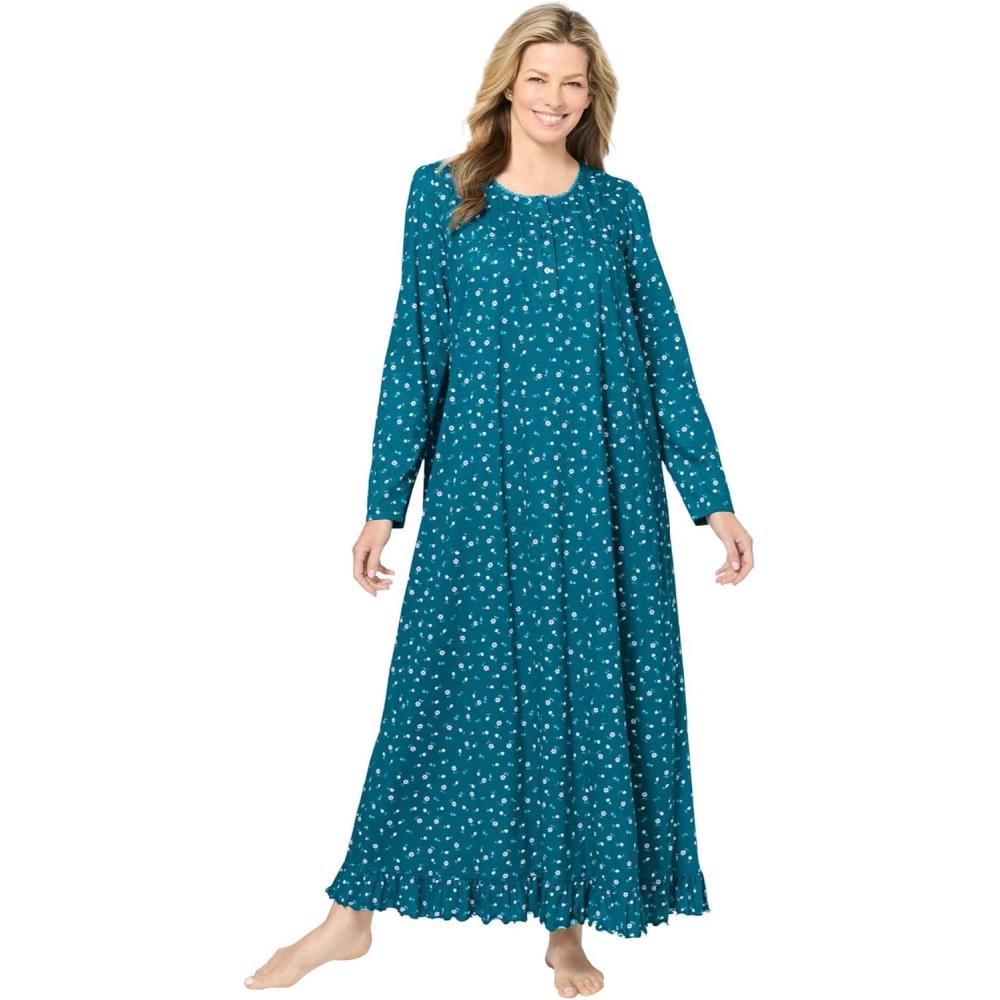 image:imageDreams amp Co Plus Size LongSleeve GownDeep Teal Ditsy