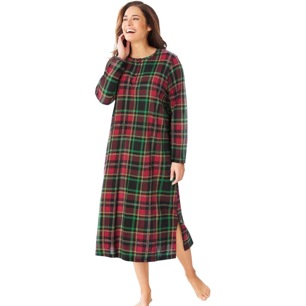image:imageDreams amp Co Plus Size LongSleeve Henley Print SleepshirtClassic Red Plaid