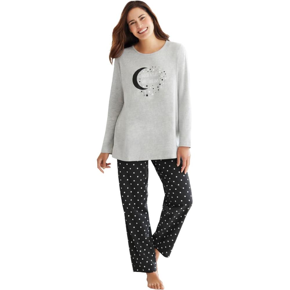 image:imageDreams amp Co Plus Size Petite Long Sleeve Knit PJ SetBlack Dot