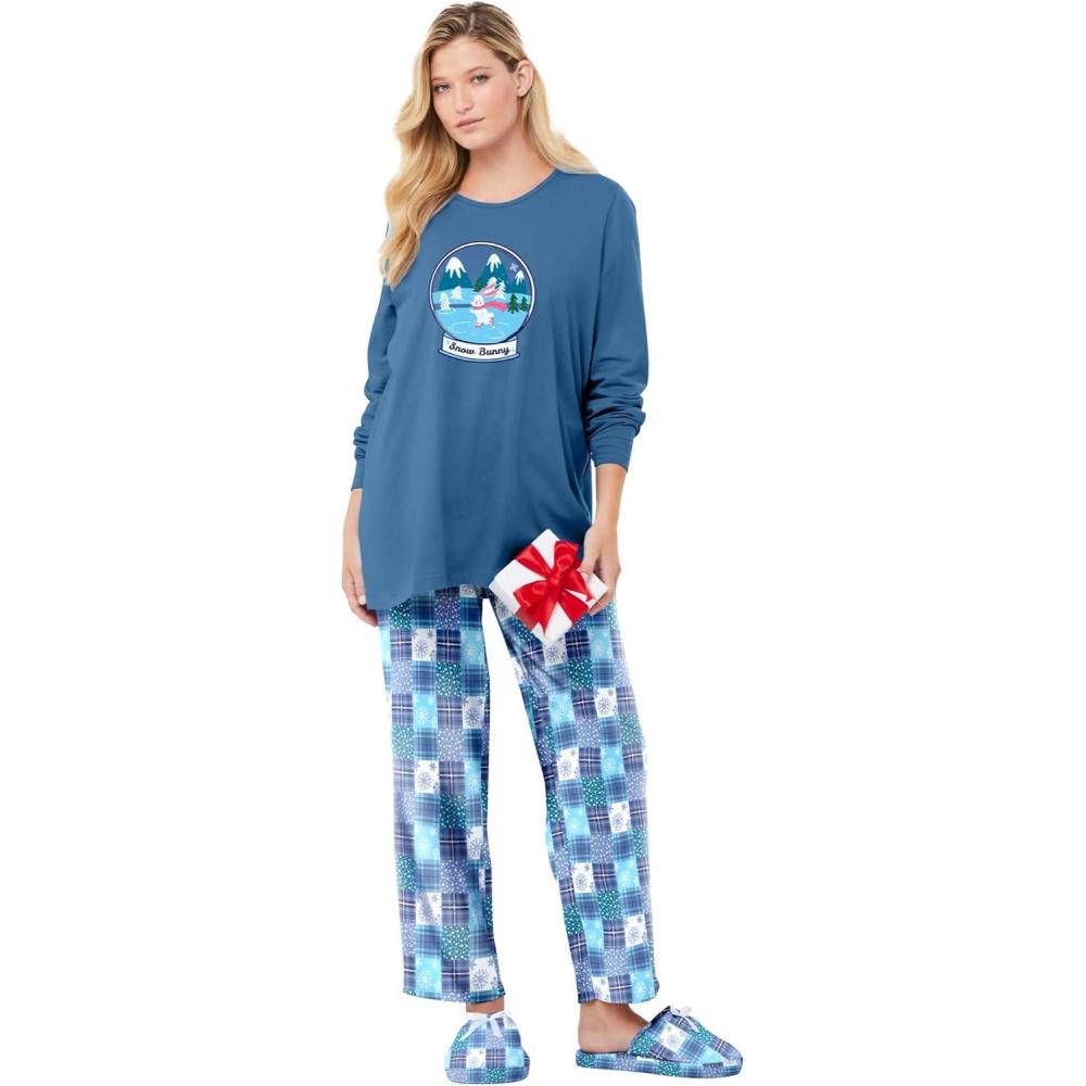 image:imageDreams amp Co Plus Size Petite Long Sleeve Knit PJ SetDusty Indigo Snow Bunny