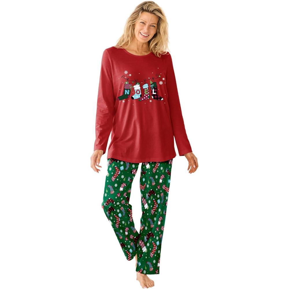 image:imageDreams amp Co Plus Size Petite Long Sleeve Knit PJ SetEmerald Stocking