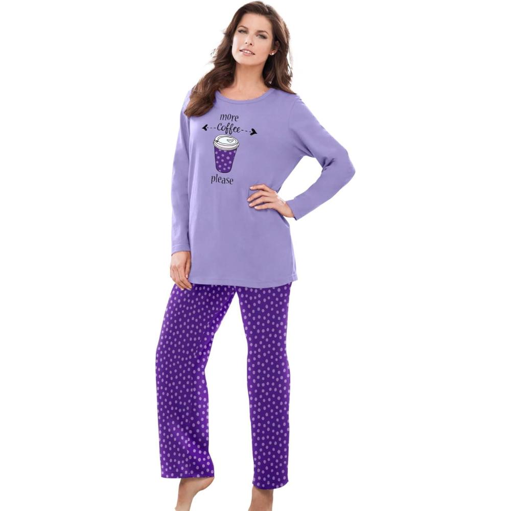 image:imageDreams amp Co Plus Size Petite Long Sleeve Knit PJ SetPlum Burst Dot