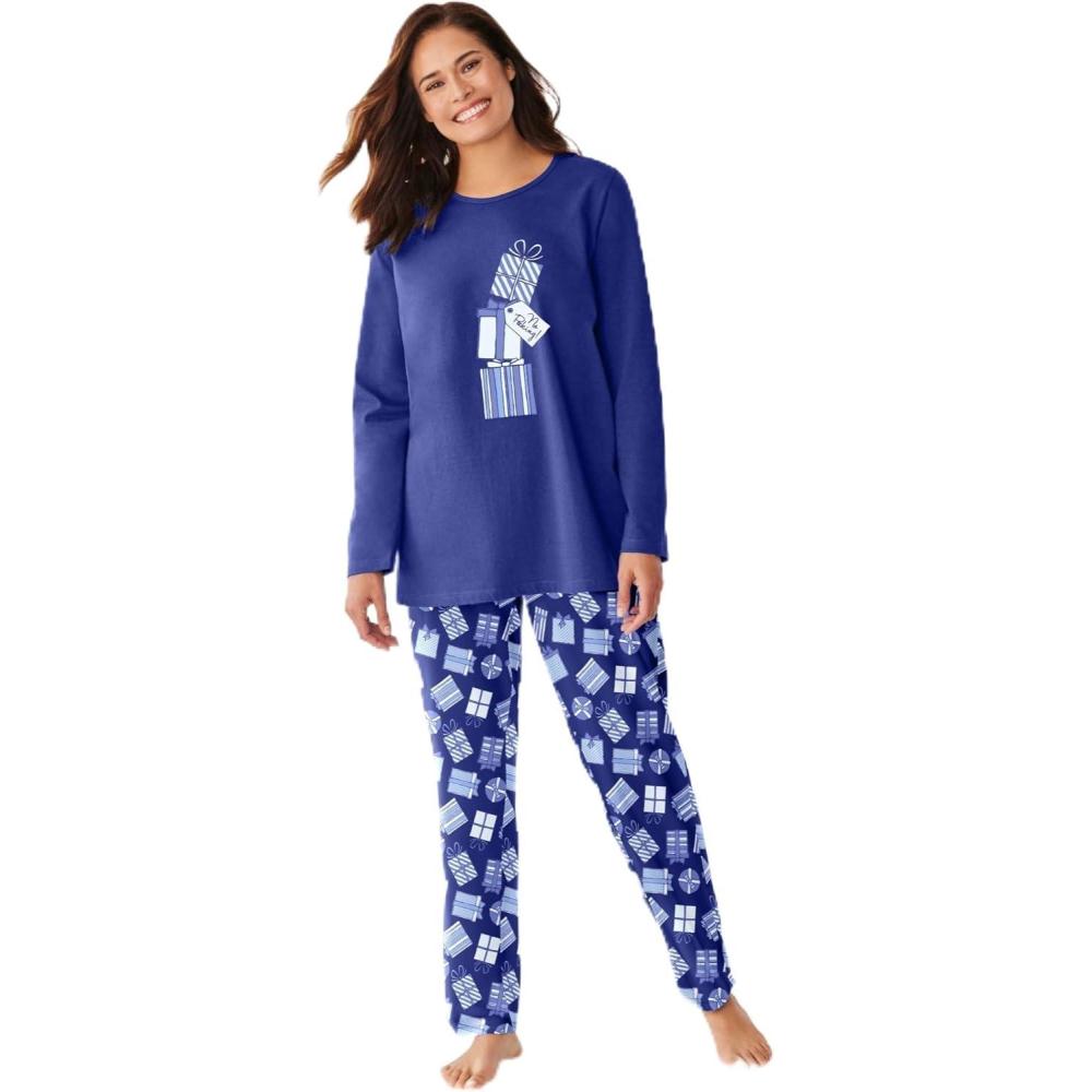 image:imageDreams amp Co Plus Size Petite Long Sleeve Knit PJ SetSoft Iris Butterfly