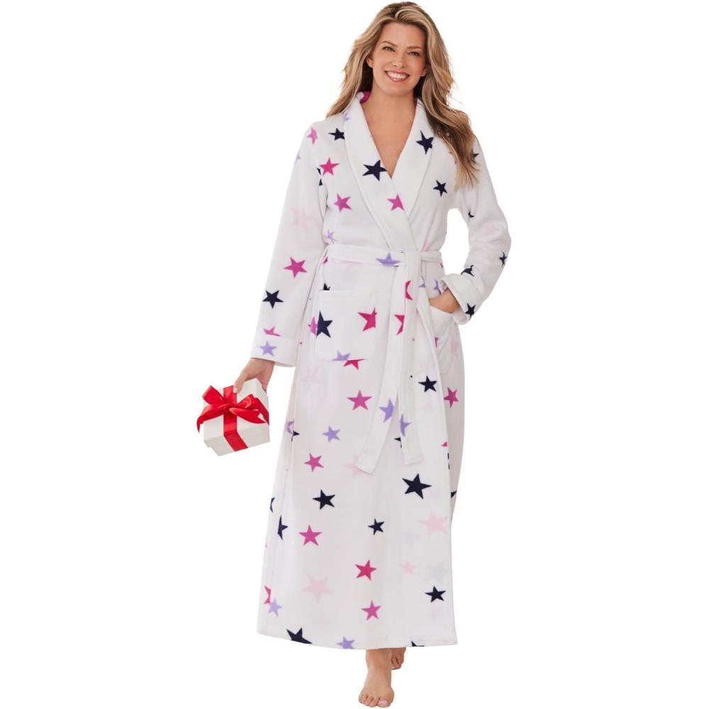 image:imageDreams amp Co Plus Size Plush Wrap RobeWhite Stars