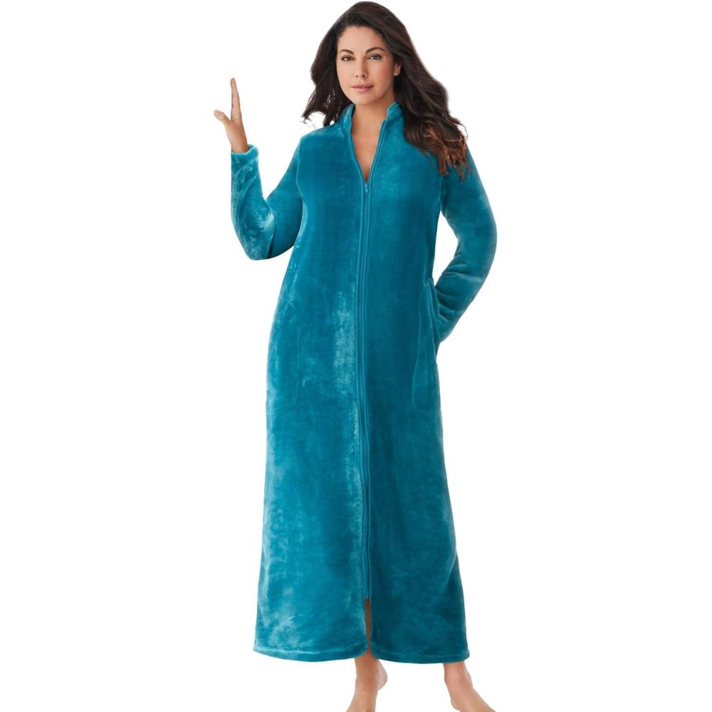 image:imageDreams amp Co Plus Size Plush ZipFront RobeDeep Teal