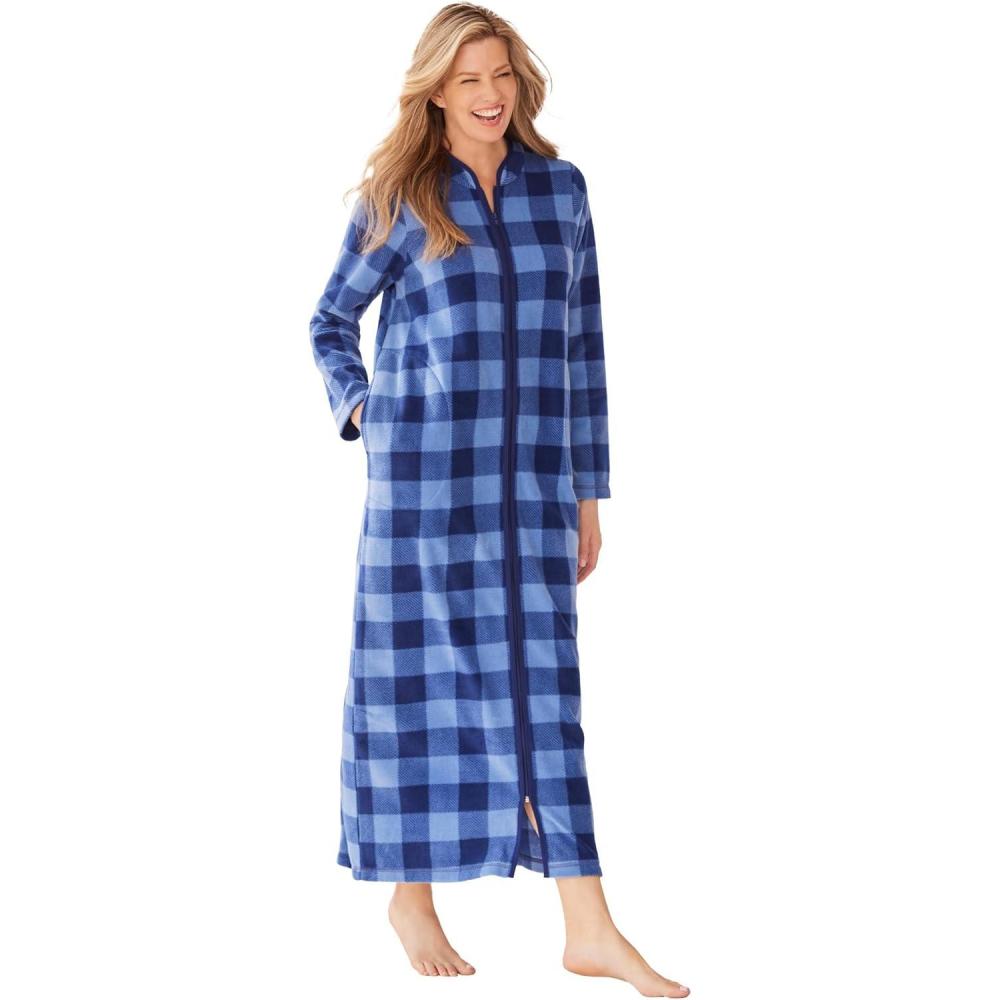 image:imageDreams amp Co Plus Size Plush ZipFront RobeFrench Blue Buffalo Plaid