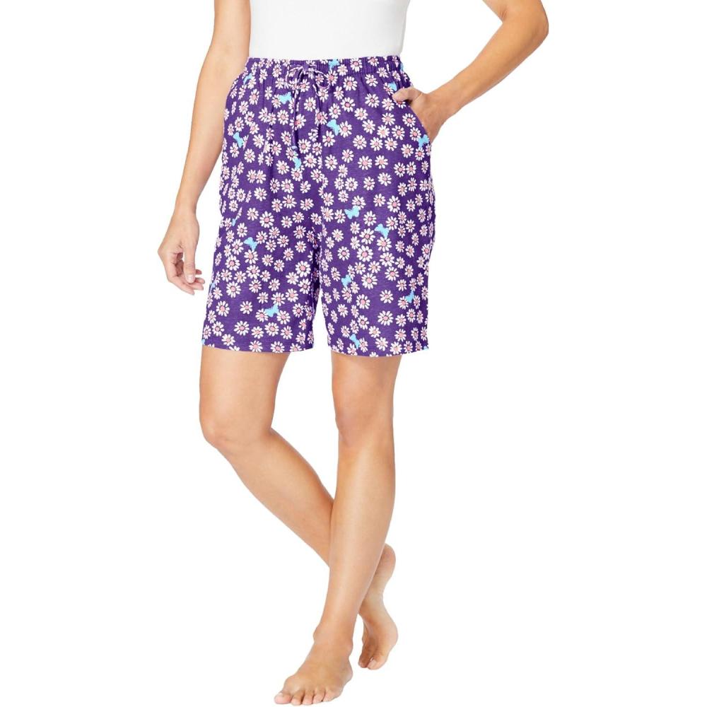 image:imageDreams amp Co Plus Size Print Pajama ShortsPlum Burst Daisy Butterfly