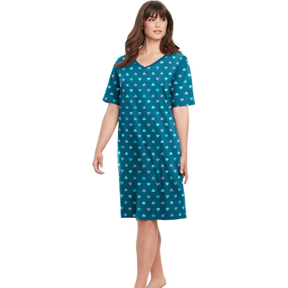 image:imageDreams amp Co Plus Size Print SleepshirtDeep Teal Hearts