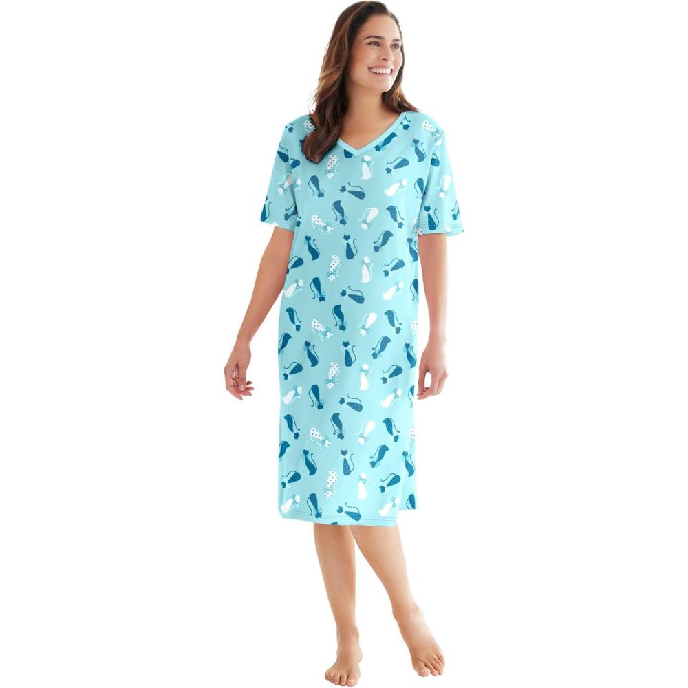 image:imageDreams amp Co Plus Size Print SleepshirtPale Ocean Cat