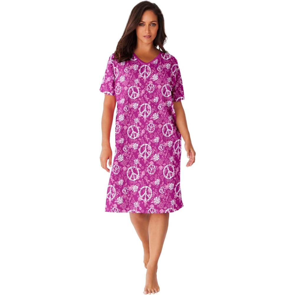 image:imageDreams amp Co Plus Size Print SleepshirtRaspberry Peace Sign
