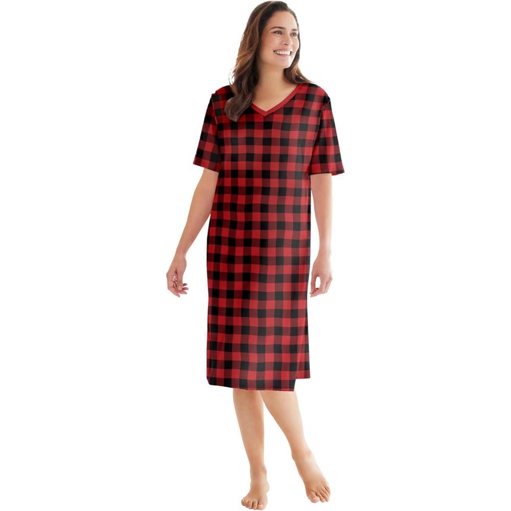 image:imageDreams amp Co Plus Size Print SleepshirtRed Buffalo Plaid