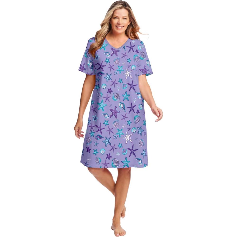 image:imageDreams amp Co Plus Size Print SleepshirtSoft Iris Starfish