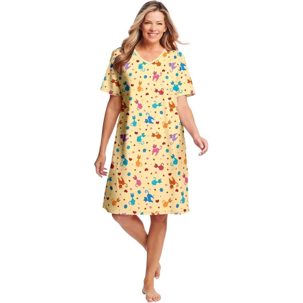 image:imageDreams amp Co Plus Size Print SleepshirtYellow Cats