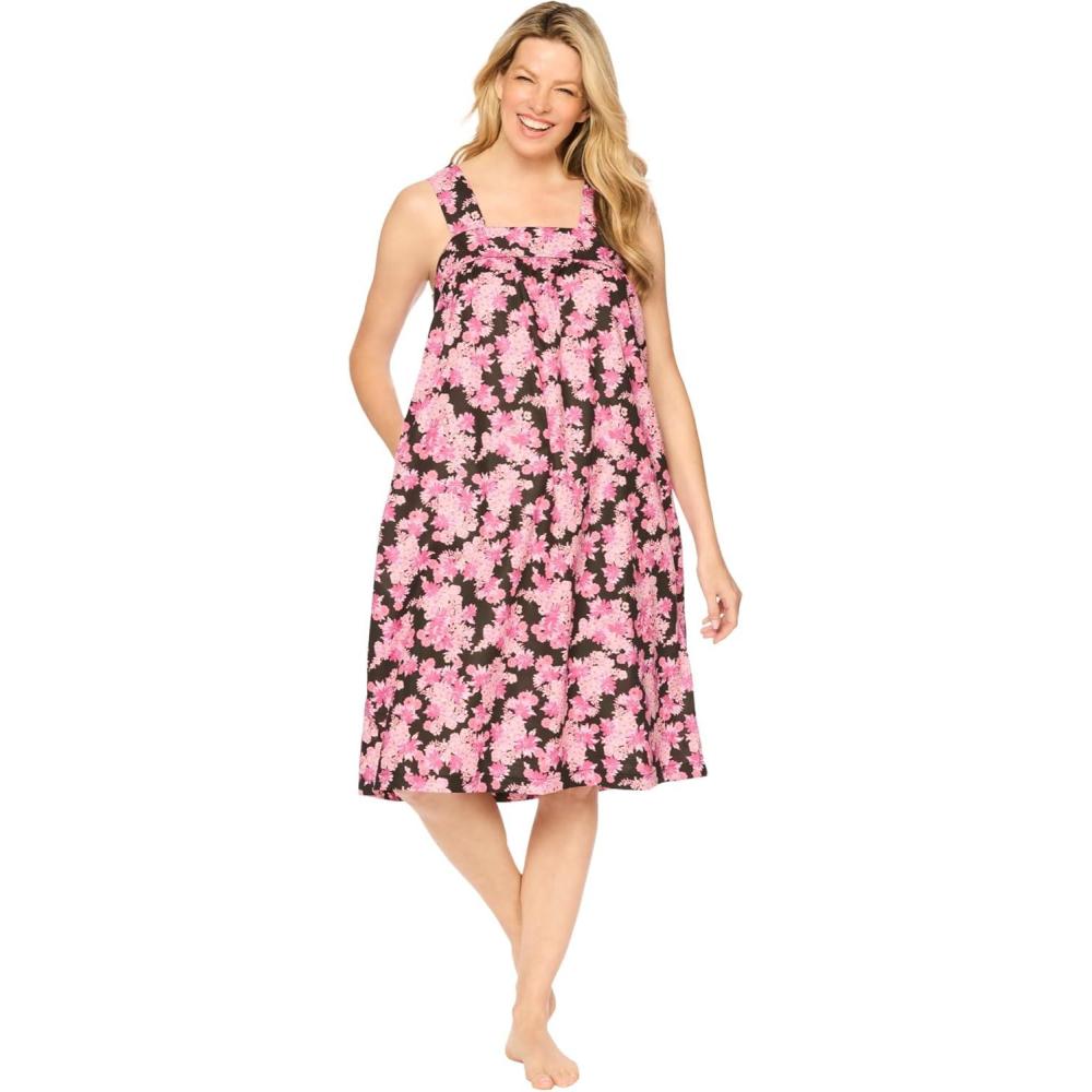 image:imageDreams amp Co Plus Size Print Sleeveless Square Neck LoungerBlack Camellia
