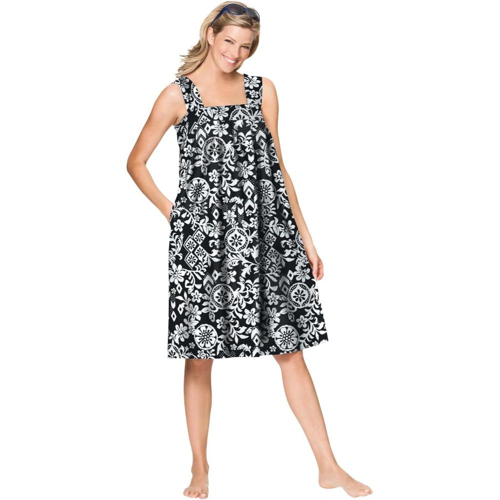 image:imageDreams amp Co Plus Size Print Sleeveless Square Neck LoungerBlack Floral Scroll