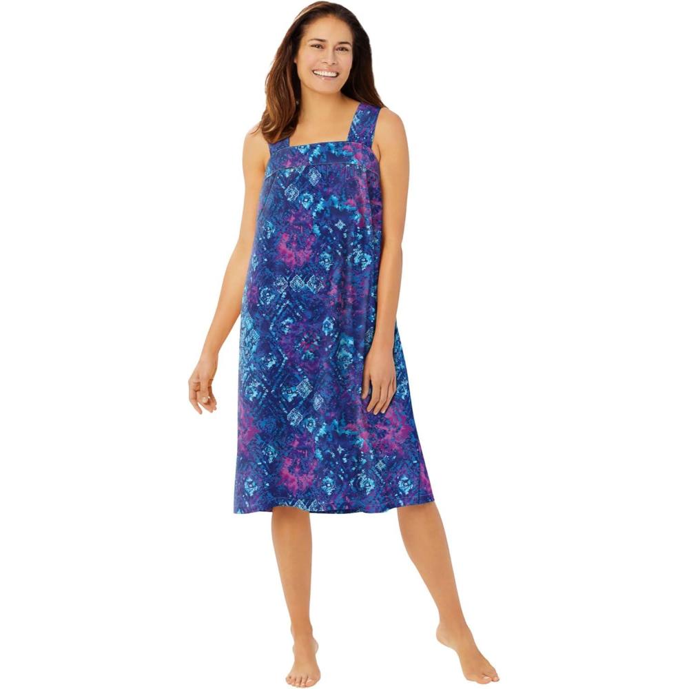 image:imageDreams amp Co Plus Size Print Sleeveless Square Neck LoungerEvening Blue Tie Dye