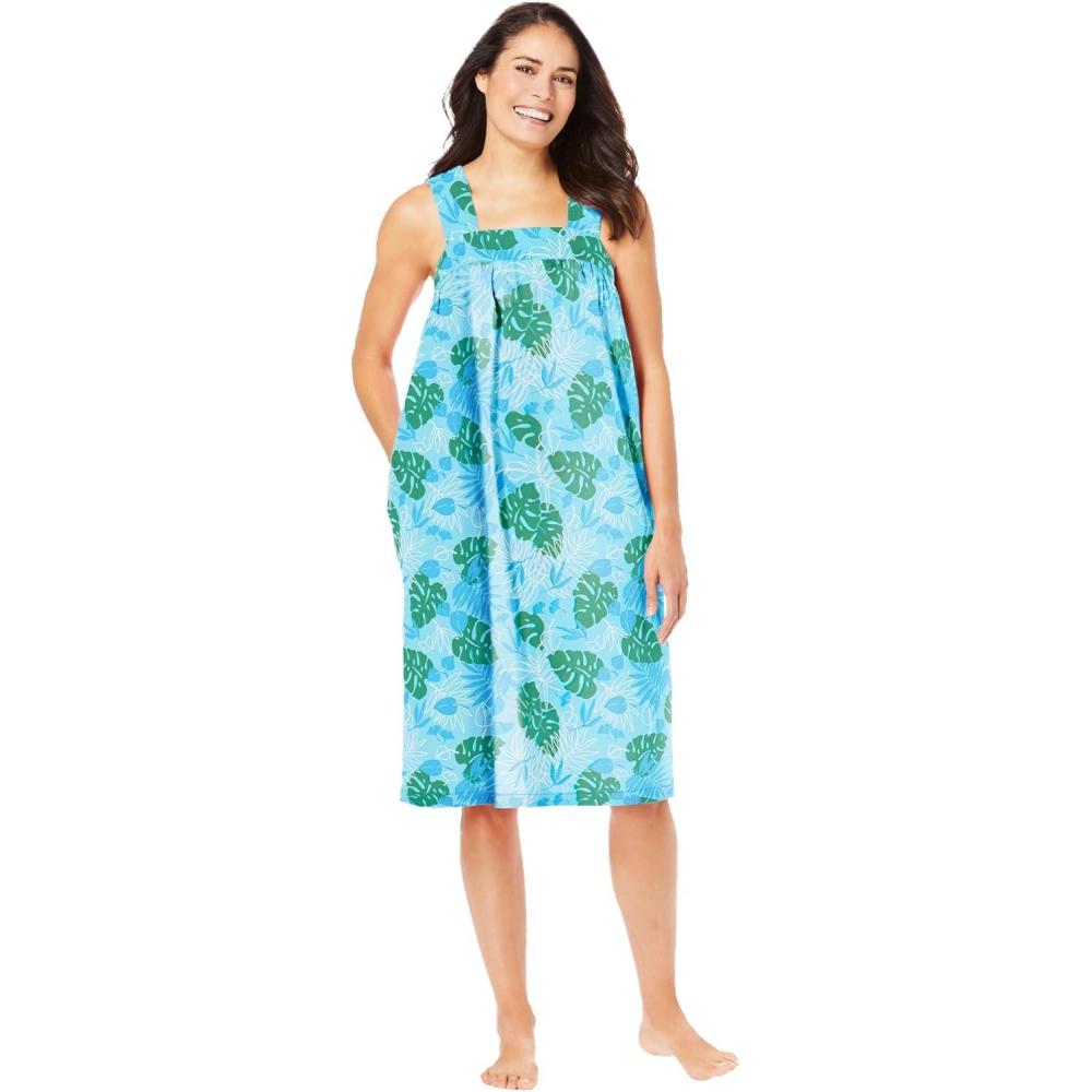 image:imageDreams amp Co Plus Size Print Sleeveless Square Neck LoungerParadise Blue Palm