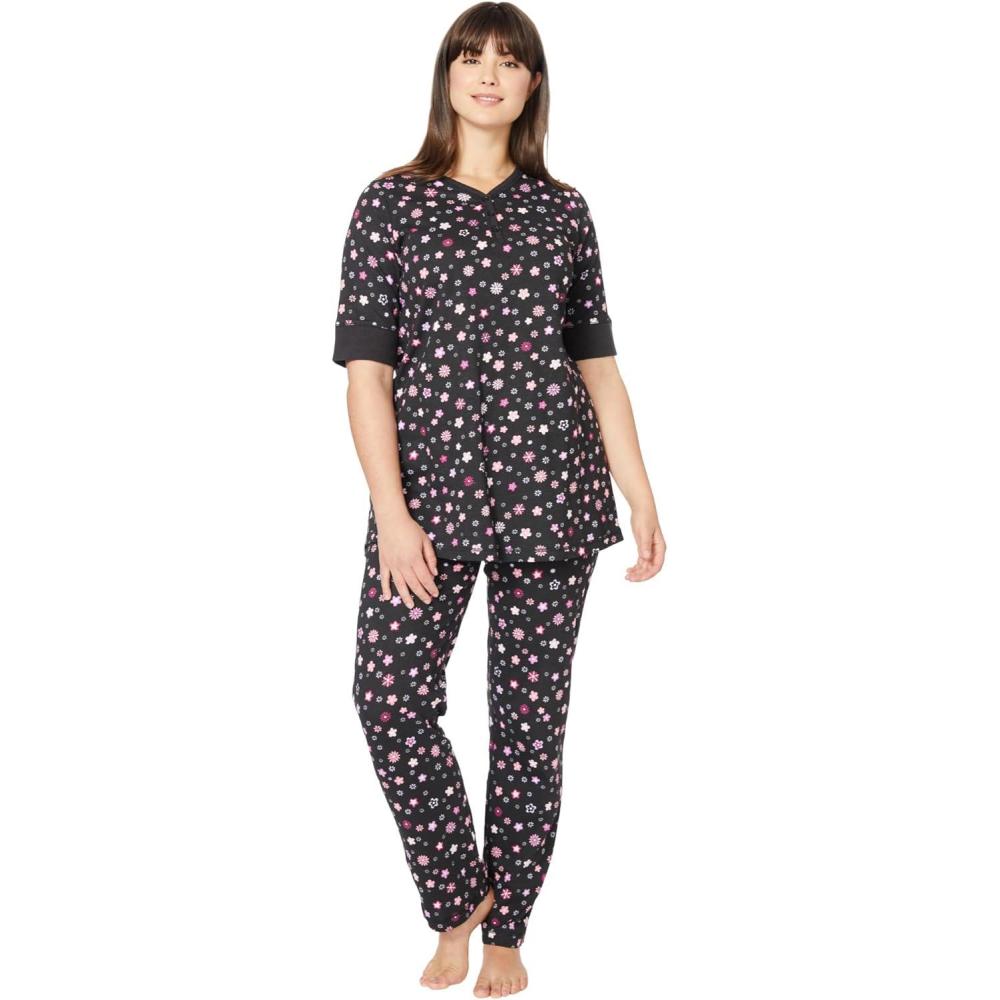 image:imageDreams amp Co Plus Size Printed Henley PJ SetBlack Multi Floral