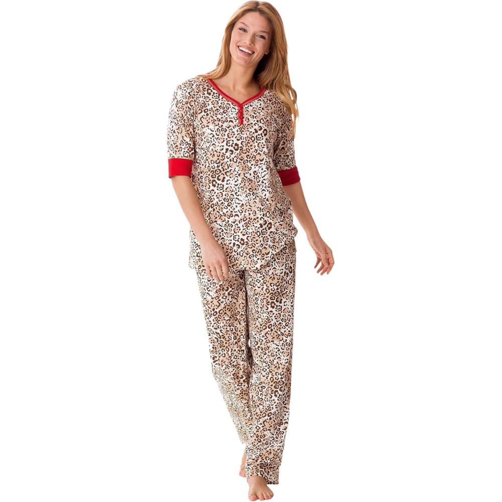 image:imageDreams amp Co Plus Size Printed Henley PJ SetClassic Leopard