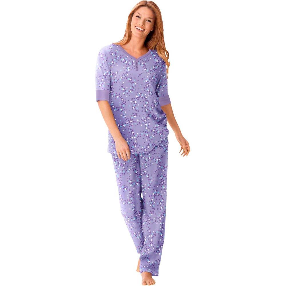 image:imageDreams amp Co Plus Size Printed Henley PJ SetSoft Iris Hearts