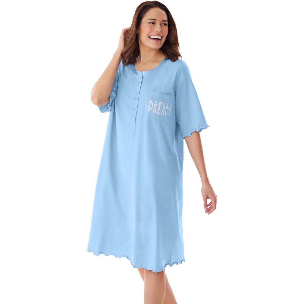 image:imageDreams amp Co Plus Size Satin Trim Cotton SleepshirtSky Blue Dream