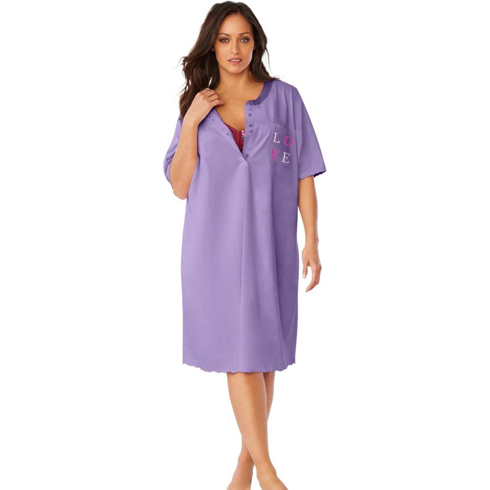 image:imageDreams amp Co Plus Size Satin Trim Cotton SleepshirtSoft Iris Love
