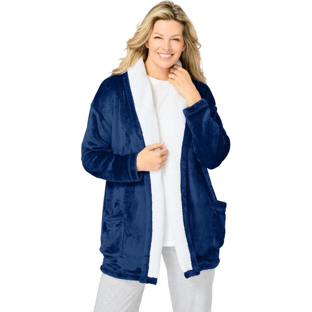 image:imageDreams amp Co Plus Size Sherpa Lined Collar Microfleece Bed JacketEvening Blue