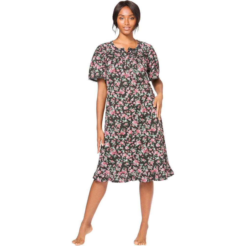 image:imageDreams amp Co Plus Size Short Floral Print Cotton GownBlack Roses