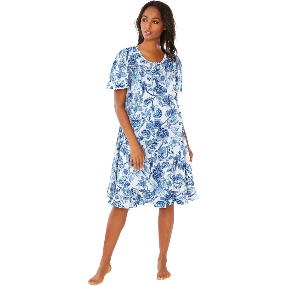 image:imageDreams amp Co Plus Size Short Floral Print Cotton GownFrench Blue Garden