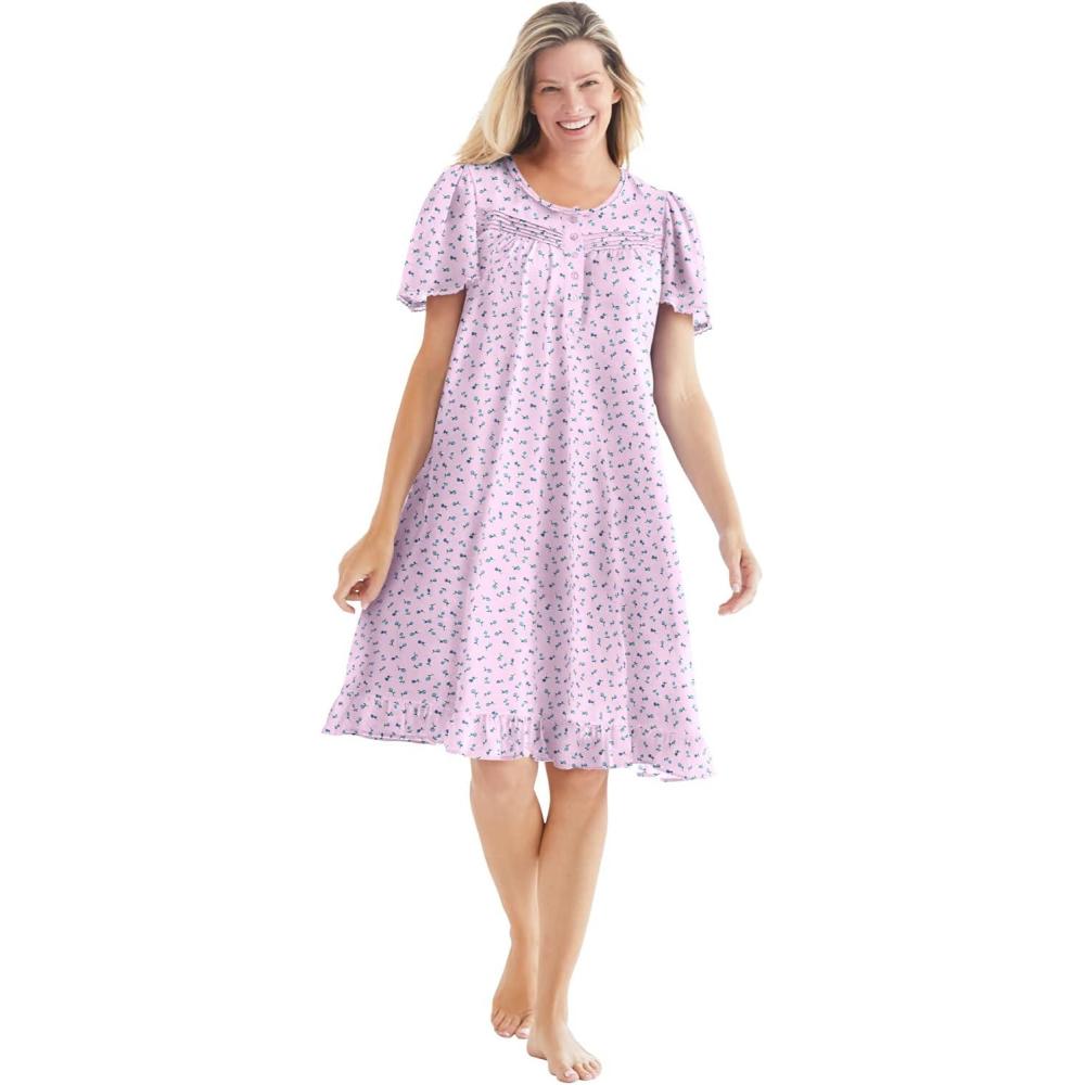 image:imageDreams amp Co Plus Size Short Floral Print Cotton GownPink Ditsy