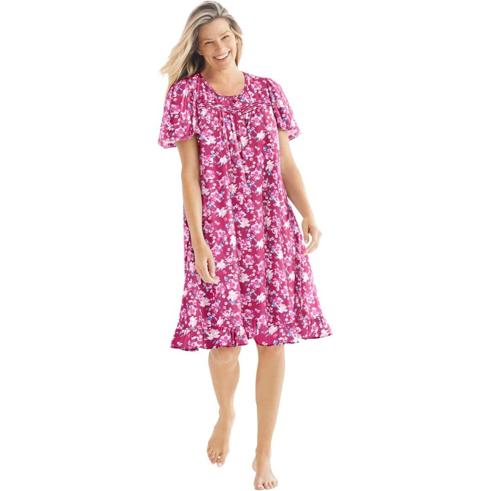 image:imageDreams amp Co Plus Size Short Floral Print Cotton GownStrawberry Roses