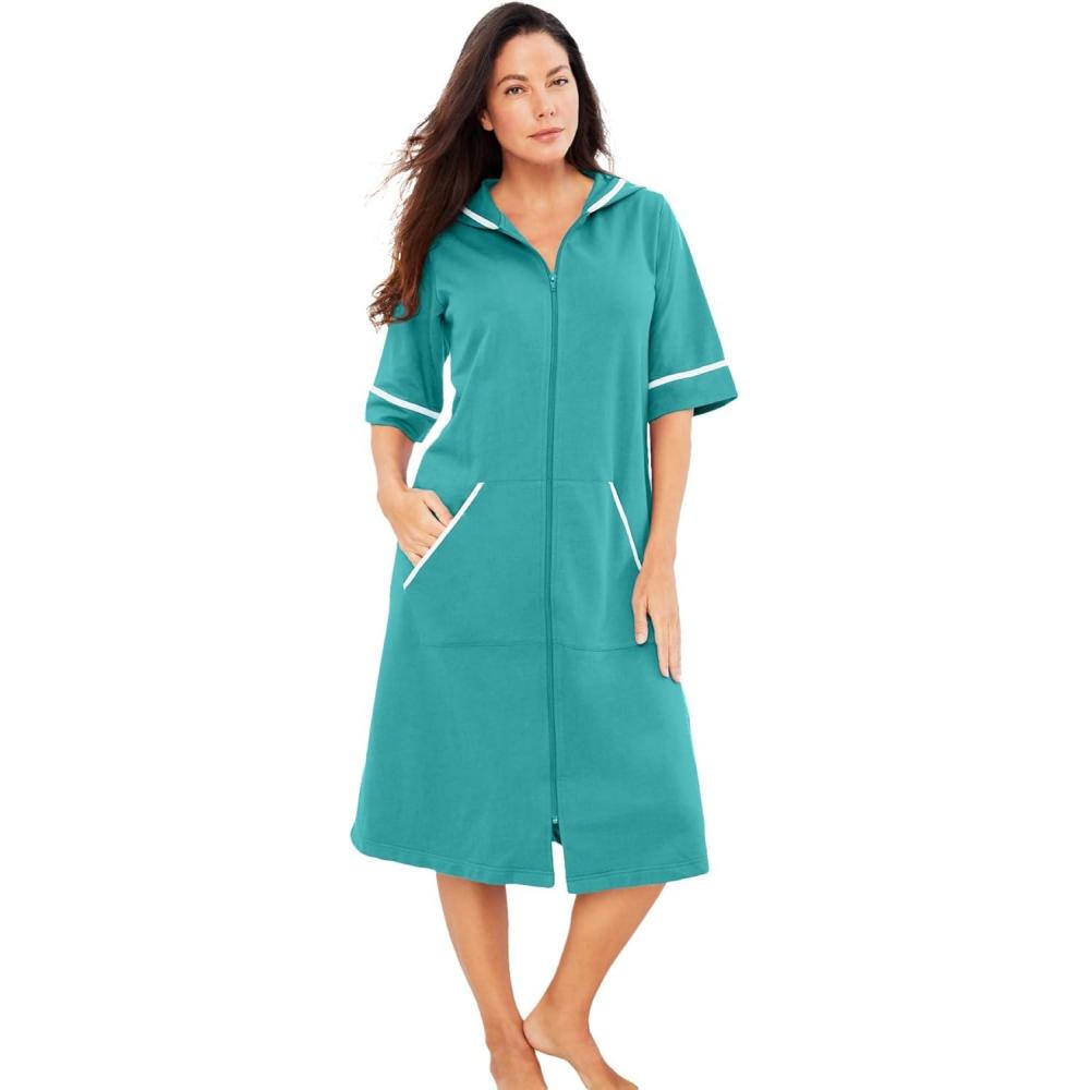 image:imageDreams amp Co Plus Size Short French Terry RobeAquamarine