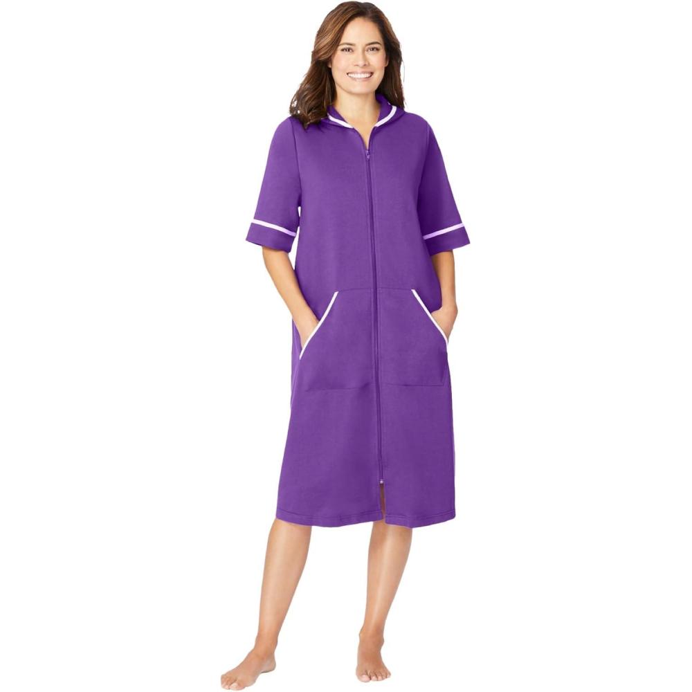 image:imageDreams amp Co Plus Size Short French Terry RobePlum Burst