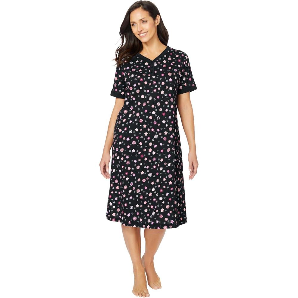 image:imageDreams amp Co Plus Size Short Henley SleepshirtBlack Multi Floral