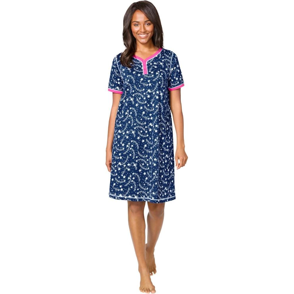image:imageDreams amp Co Plus Size Short Henley SleepshirtEvening Blue Stars