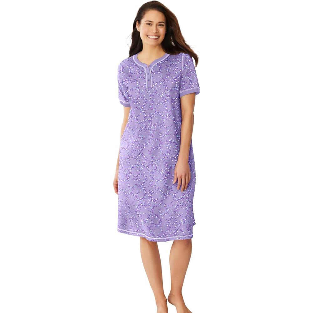 image:imageDreams amp Co Plus Size Short Henley SleepshirtSoft Iris Hearts