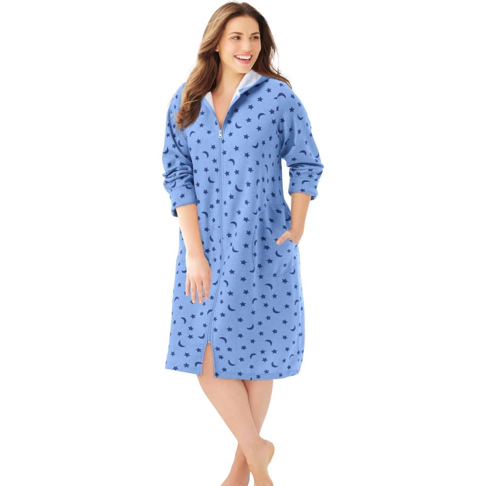 image:imageDreams amp Co Plus Size Short Hooded Sweatshirt RobeFrench Blue Star Moon