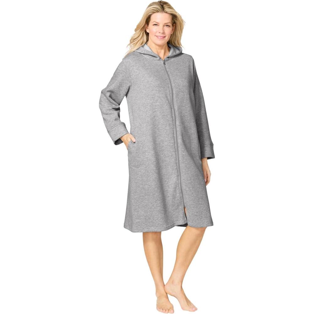 image:imageDreams amp Co Plus Size Short Hooded Sweatshirt RobeHeather Grey